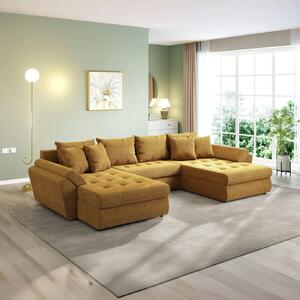Colțar extensibil dumonde cu ladă de depozitare si sezut confortabil din spuma high-density, Loana U Zoom Mustar 375x185 cm