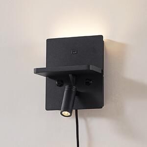 Lindby Aplică de perete LED Auden, negru, priză, stație încărcare, Negru, Camera de zi / sufragerie, Metal, Modern