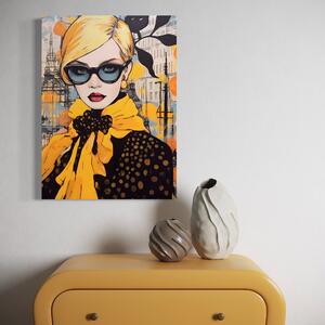 Tablou Canvas Premium LuxCanva® A1553, Fata Cu Esarfa , Decorativ, Dormitor, Ochelari De Soare, Cool, Moda, Living, Culori Vibrante