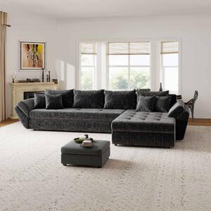 Colțar extensibil dumonde cu ladă de depozitare si sezut confortabil din spuma high-density, Loana XL Cremona Gri Antracit II 335x185 cm