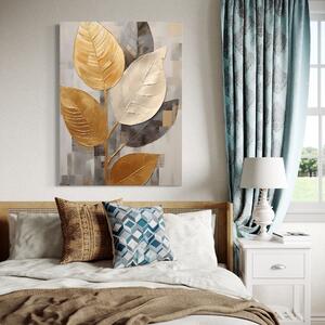 Tablou Canvas Premium LuxCanva® A1560, Simfonia Frunzelor , Dormitor, Decorativ, Natura, Auriu, Living, Culori Vibrante