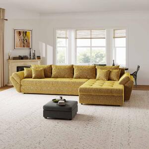 Colțar extensibil dumonde cu ladă de depozitare si sezut confortabil din spuma high-density, Loana XL Jaguar Galben Mustar II 335x185 cm