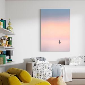 Tablou Canvas Premium LuxCanva® A1565, Undeva In Larg , Dormitor, Decorativ, Barca Cu Vele, Mare, Rasarit, Living, Culori Vibrante