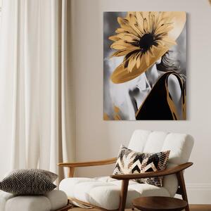 Tablou Canvas Premium LuxCanva® A1564, Cu Fata Spre Soare , Living, Palarie, Floarea Soarelui, Doamna, Dormitor, Culori Vibrante