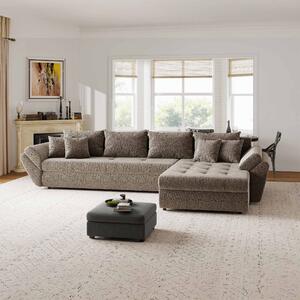 Colțar extensibil dumonde cu ladă de depozitare si sezut confortabil din spuma high-density, Loana XL Jaguar Maro Cappuccino II 335x185 cm