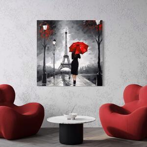 Tablou Canvas Premium LuxCanva® A1573, Fata Cu Umbrela , Living, Paris, Turn Eiffel, Ploaie, Plimbare, Room, Culori Vibrante