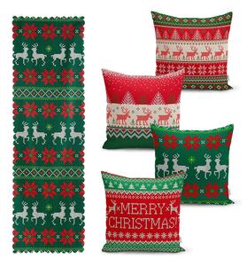 Set 4 fețe de pernă și un napron de masă cu model de Crăciun Minimalist Cushion Covers Merry Christmas