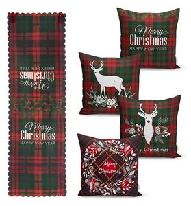 Set 4 fețe de pernă și un napron de masă cu model de Crăciun Minimalist Cushion Covers Tartan Christmas