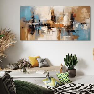 Tablou Canvas Premium LuxCanva® A1585, Splendoare Aurie , Room, Decorativ, Abstract, Culori, Pensulat, Living, Culori Vibrante