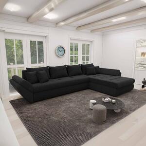 Colțar extensibil dumonde cu ladă de depozitare si sezut confortabil din spuma high-density, Loana XL Quelle Negru II 335x185 cm