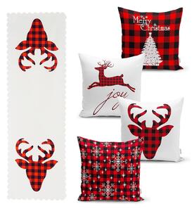 Set 4 fețe de pernă și un napron de masă cu model de Crăciun Minimalist Cushion Covers Christmas Tartan