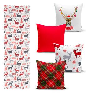 Set 4 fețe de pernă și un napron de masă cu model de Crăciun Minimalist Cushion Covers Christmas Ornaments