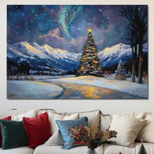 Tablou Canvas Premium LuxCanva® D1010, Noapte Inzapezita , Brad, Impodobit, Luminite, Noapte, Natura, Living Room, Culori vibrante