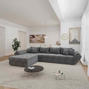 Colțar extensibil dumonde cu ladă de depozitare si sezut confortabil din spuma high-density, Loana XL Tilia Gri 90 335x185 cm