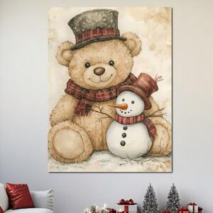 Tablou Canvas Premium LuxCanva® D1030, Prieteni Buni , Ursulet, Plus, Om de Zapada, Prietenie, Imbratisare, Living Room, Culori vibrante