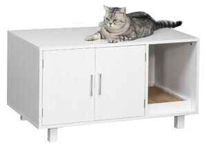 PawHut Mobilier din Lemn pentru Litiera Pisicilor, cu 2 Uși și Deschidere Laterală, 91x52x50,5 cm, Alb | Aosom Romania