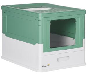 PawHut Litiera Pisici cu Tavă Detașabilă și 2 Uși, Spațiu Ascuns, 47.5x35.5x36.7cm, Verde | Aosom Romania