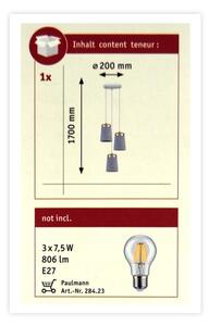 Paulmann 79627 - Lustră pe cablu NORELL 3xE27/20W/230V
