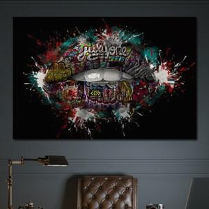 Tablou Canvas Premium LuxCanva® E1043, Sarut Romantic ,Pop Art, Urban, Expresivitate, Pasiune, Buze, Alb, Living Room, Culori vibrante