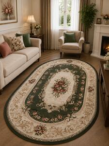 Covor Clasic Sufragerie, Model 535 310, Dreptunghiular, Verde Verde, Oval, 80x150