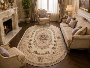 Covor Clasic Sufragerie, Model 535 106, Covor Living Dormitor, Crem Bej Oval, Crem, 100x200