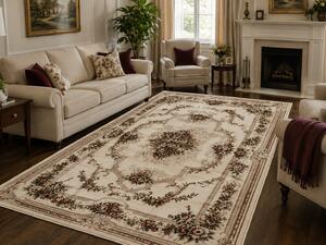 Covor Clasic Sufragerie Dormitor, Model Lotos 574 100, Crem Bej Crem, 80x150