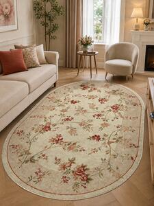 Covor Oval Sufragerie Dormitor, Model Lotos 551 100, Crem Bej Oval, Crem, 200x300