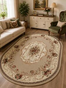 Covor Sufragerie, Model Lotos 507, Bej Crem, Oval Oval, Crem, 120x170
