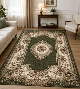 Covor Sufragerie, Model Lotos Clasic 571 310, Verde Crem Verde, Dreptunghi, 250x350