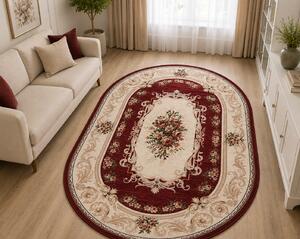 Covor Living Dormitor, Model Lotos 535, Covor Oval, Crem Rosu Rosu, Oval, 80x200