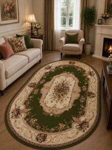 Covor Clasic Sufragerie, Model Lotos 507, Covor Oval, Verde Verde, Oval, 200x300