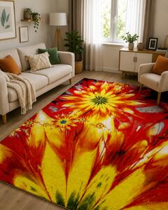 Covor Sufragerie Dormitor, Model 11012 150, Galben Multicolor, Dreptunghi, 80x150