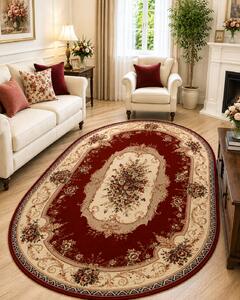 Covor Clasic Sufragerie , Model Oval 507 201, Rosu Crem Rosu, Oval, 100x200