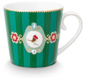 Cană din porțelan, colecția Love Birds, Medallion Stripes Emerald-Green, 250ml, Pip Studio