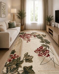 Covor Sufragerie Dormitor, Model Floral 1511 110, Crem Maro 100x200