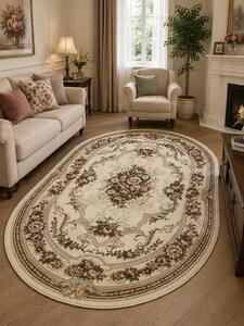 Covor Clasic Sufragerie, Model Lotos 574 100, Oval, Crem Oval, 200x400