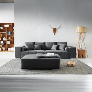 Canapea extensibilă dumonde cu ladă de depozitare si sezut confortabil din spuma high-density, Marbela Enjoy Graphite XXL 295x120 cm cu taburet inclus