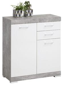 FMD Dulap cu 2 uși și 2 sertare, 80x34,9x89,9 cm, gri beton și alb 4020-002E