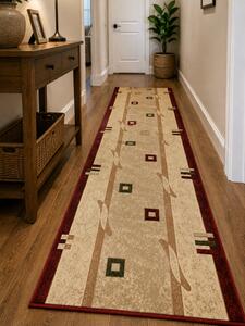 Traversa Hol, Model Lotos579 120, Festonata la capete, Latime 60 cm, Rosu Crem Dreptunghi, 60 x 900
