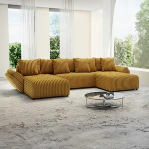 Colțar extensibil dumonde cu ladă de depozitare si sezut confortabil din spuma high-density, Berlin U Ambiance Mustar 400x185 cm