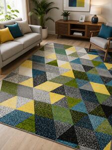 Covor Sufragerie Dormitor, Model Shapes 11151 190, Turcoaz Galben Multicolor, Dreptunghi, 160x230