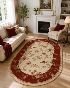 Covor Living Dormitor, Model 551 120 Oval, Rosu Grena Crem Oval, 150x230