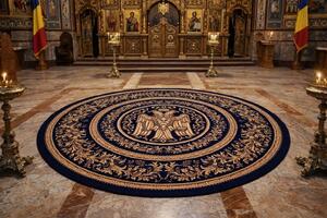 Covor Model Bisericesc 15032 810, Rotund, Albastru 150x150