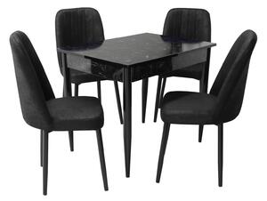 Set masă fixă Deco Negru Marmorat cu 4 scaune Artemis Negru