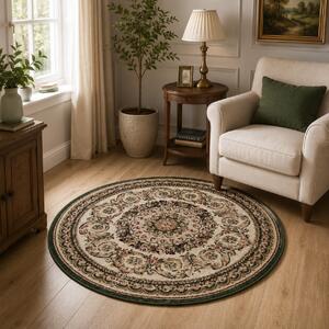 Covor Sufragerie, Model Lotos 539 130, Rotund, Crem Verde Rotund, Verde, 150x150