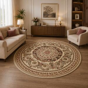 Covor Clasic Rotund, Model Lotos 539 100, Crem Bej Crem, Rotund, 100x100