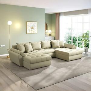 Colțar extensibil dumonde cu ladă de depozitare si sezut confortabil din spuma high-density, Loana U Enjoy Camel 375x185 cm