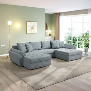 Colțar extensibil dumonde cu ladă de depozitare si sezut confortabil din spuma high-density, Loana U Zoom Grey 375x185 cm
