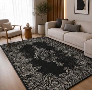 Covor Sufragerie, Model Valencia 22206-996, Covor Belgian, Negru Gri 200 x 290
