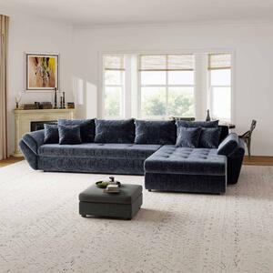 Colțar extensibil dumonde cu ladă de depozitare si sezut confortabil din spuma high-density, Loana XL Cremona Albastru II 335x185 cm